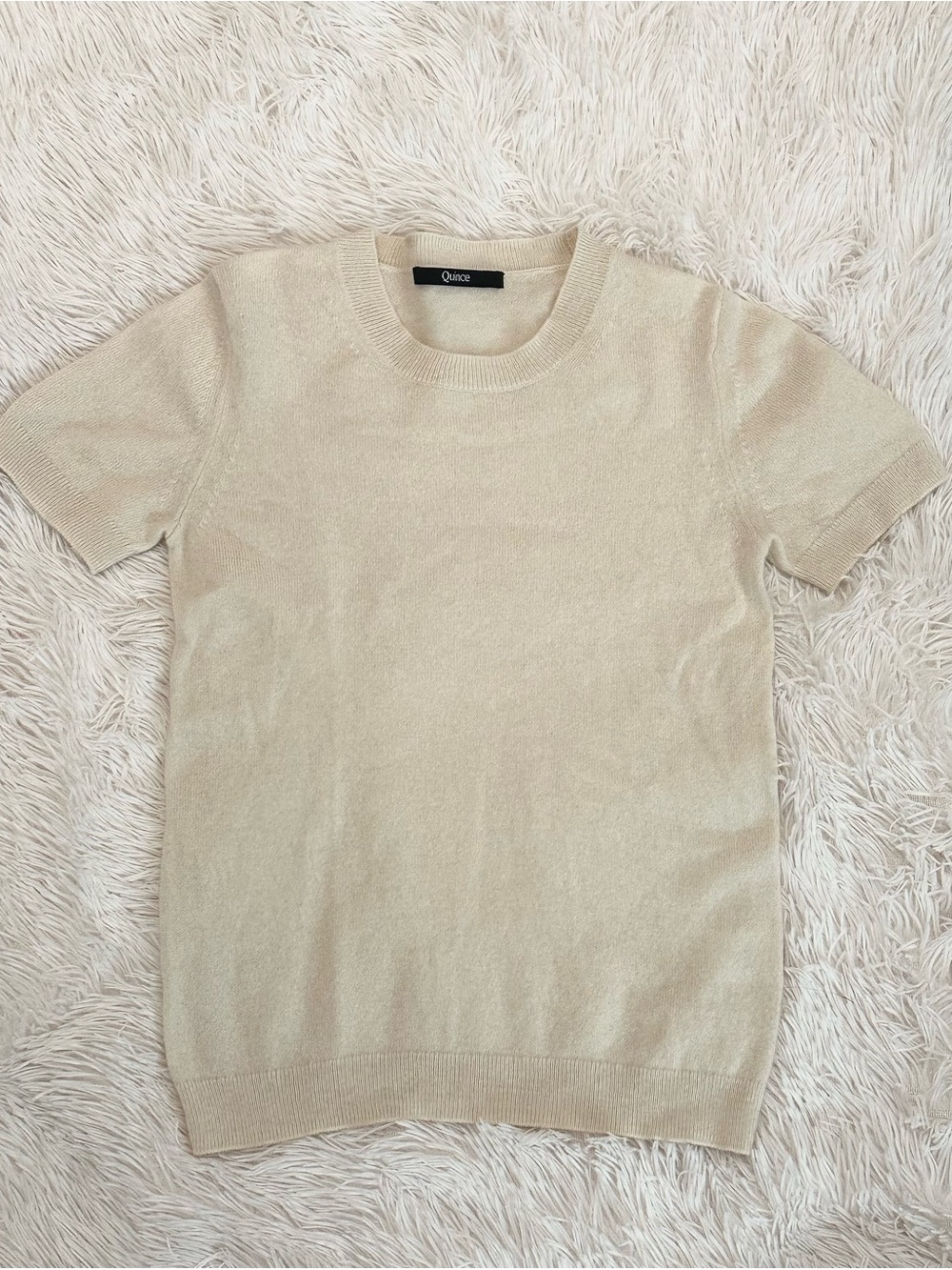 Quince 100% Cashmere Sweater Tee Ivory Cream Color Elevated Casual Preppy